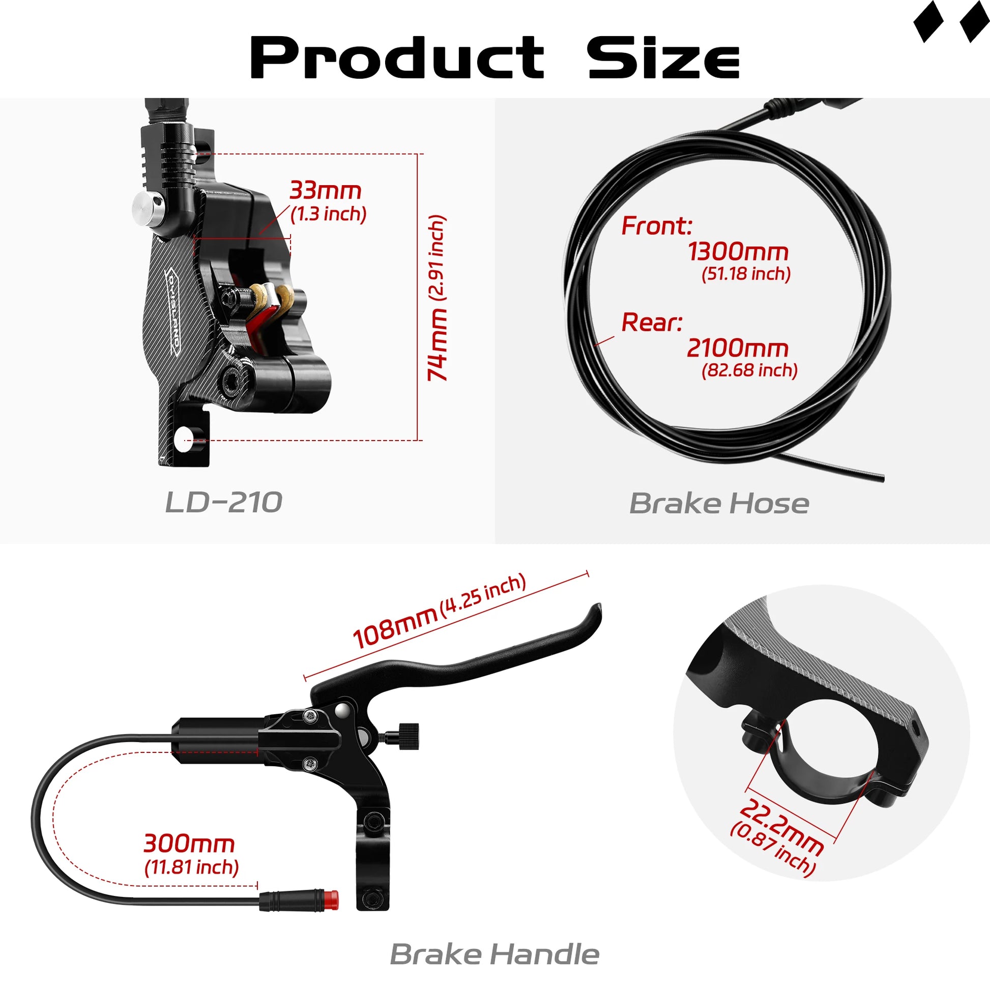 DYISLAND LD210 Electirc Scooter Hydraulic Disc Brake 2PIN Power Off E-Scooter Brake for Kukirin KUGOO Dualtron Kaabo Mantis