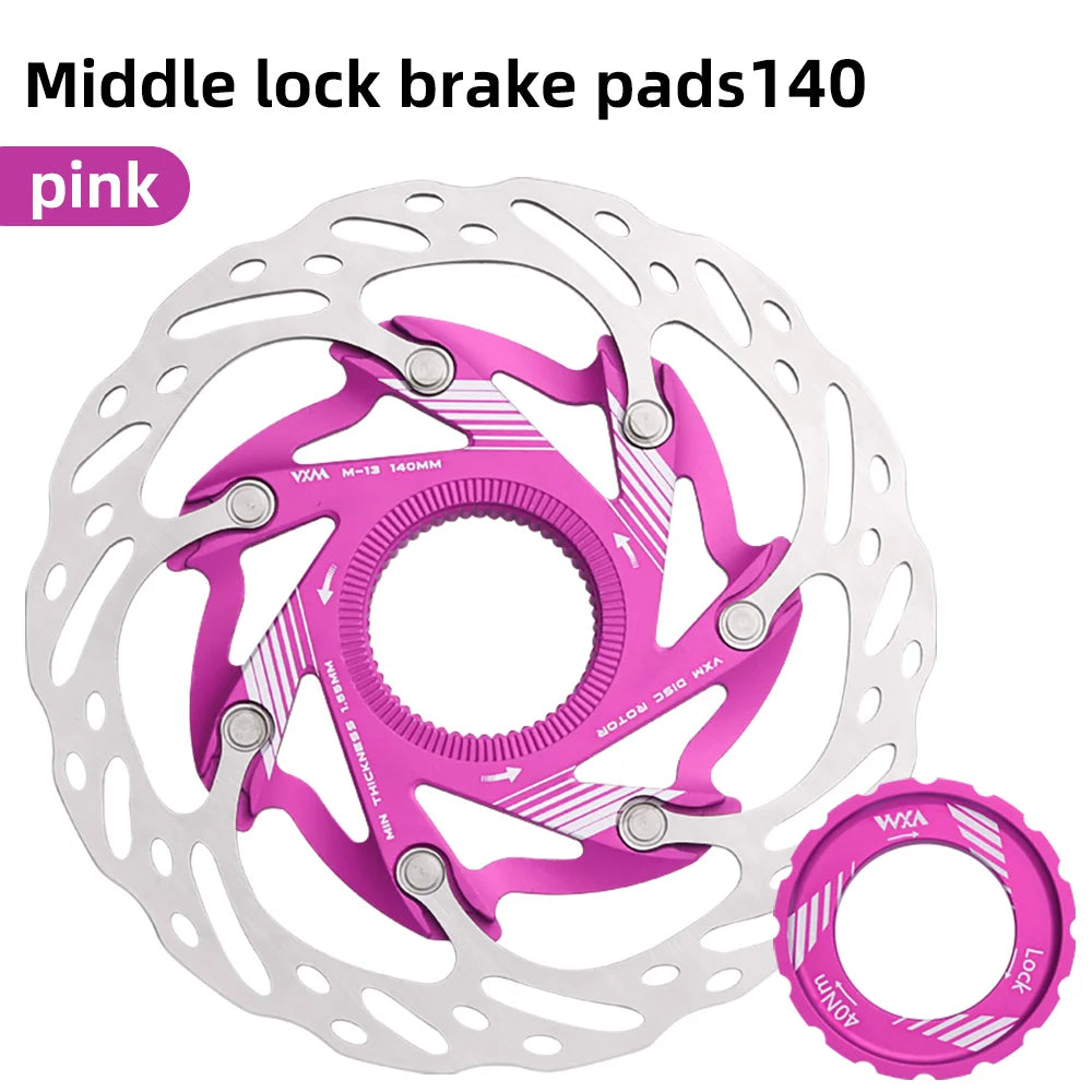 VXM Road Bicycle Center lock Disc Brake Rotor Pads CNC Lighweight Aluminum Alloy MTB Bike Rotors 140mm 160mm Cycling Discs Parts 140mm Pink