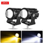 Universal Motorcycle LED Headlight Projector Lens Dual Color ATV Scooter Driving Lamp Fog Light Auxiliary Spotlight Lamp 2PC Yellow No Switch