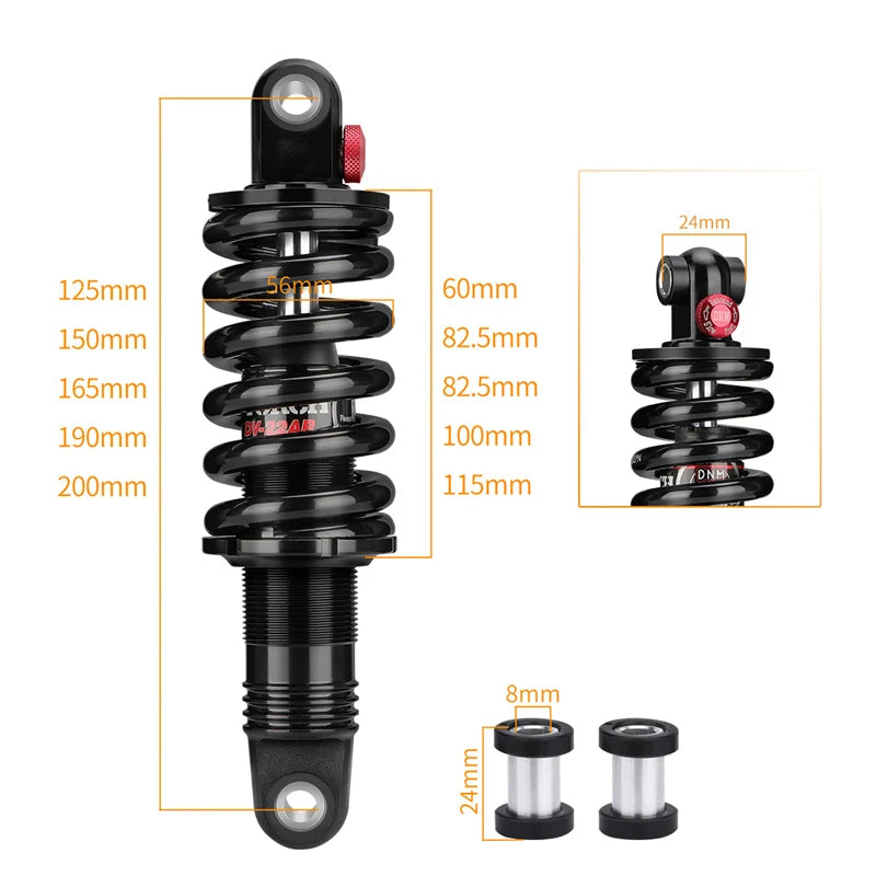 DNM DV22AR Spring Bike Shock Absorber Hydraulic with Damping Adjust 125/150/190/200MM For Mountain Bicycle Rear shock