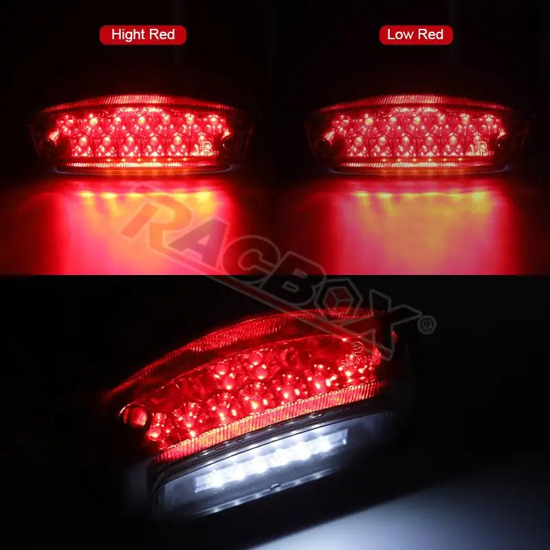 Rear Motorcycle LED Tail Light Red+White License Plate Light Running Brake Lamp Taillight Universal for ATV UTV Racer Chopper