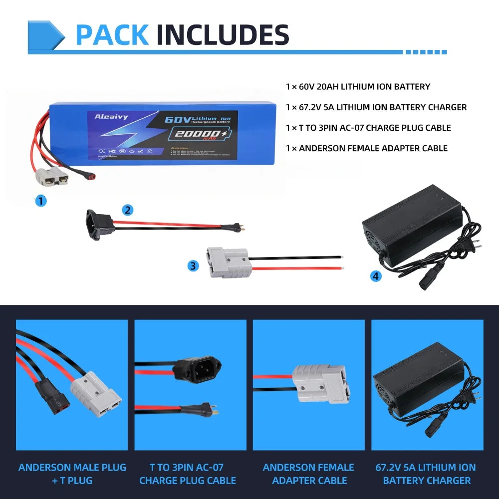 High capacity 60V battery pack for 2000W 3000W ebike motor build