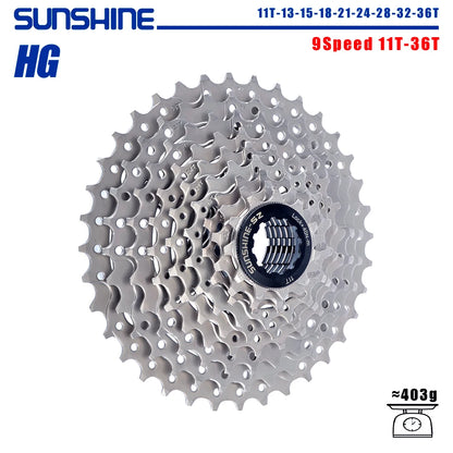 SUNSHINE Bicycle Cassette 8/9/10/11/12Speed Freewheel 32/36T/40T/42T/46T/50T/52T Sprocket HG Structure Flywheel For SHIMANO/SRAM 9 Speed 11T-36T China