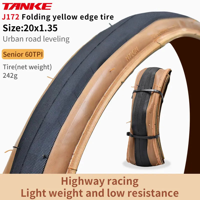 TANKE MTB Bicycle JILUER Foldable Gravel Tire Black/Yellow 60TPI Road BICYCLE Tire 26×2.25/27.5×2.1/2.2/29×2.2/700×25C/20×1.35 J172 20x1.35 Yellow Foldable China