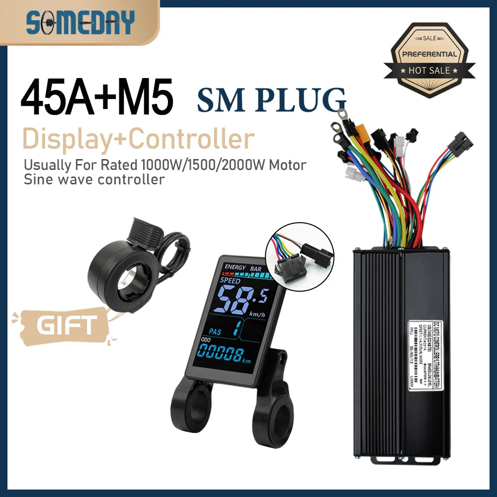 3 mode Controller Sinewave 45A 36/48/52V Ebike Controller With JN Display For 1000W-3000W Electric Bicycle Conversion Kit