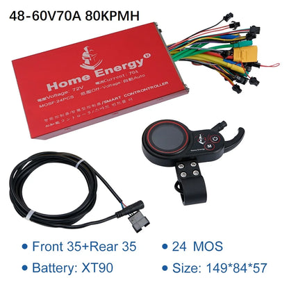 Electric Bicycle Dual Drive Controller 48v60v72v 50A70A90A120A160A Waterproof Cable for Electric Motorcycle Scooter LCD Display 48-72V 70A 80KPMH