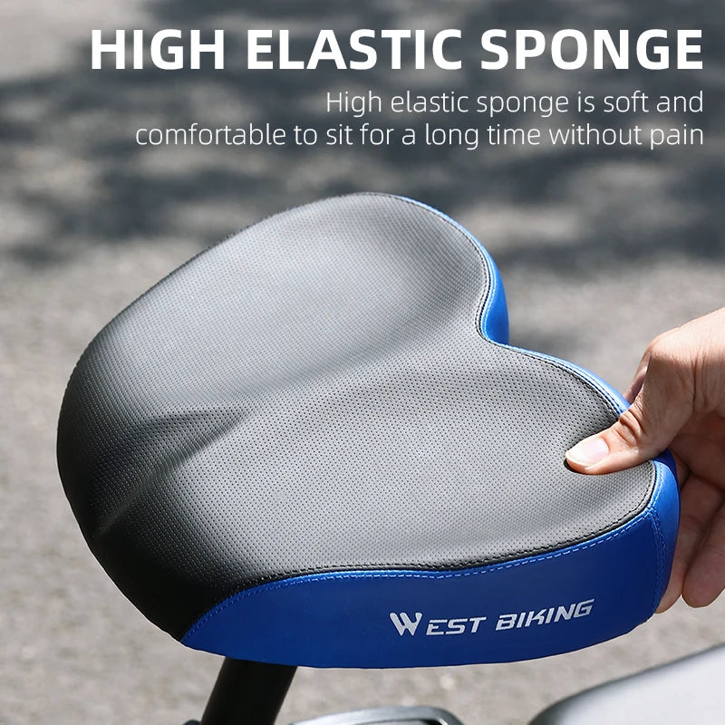 WEST BIKING Comfortable Bike Saddle High Elastic Sponge Double Shock Absorption Bike Cushion Widen Waterproof MTB Road Bike Seat