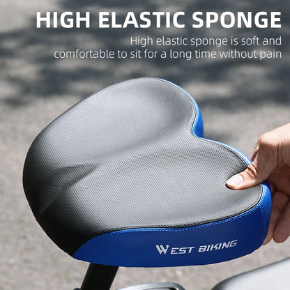 WEST BIKING Comfortable Bike Saddle High Elastic Sponge Double Shock Absorption Bike Cushion Widen Waterproof MTB Road Bike Seat