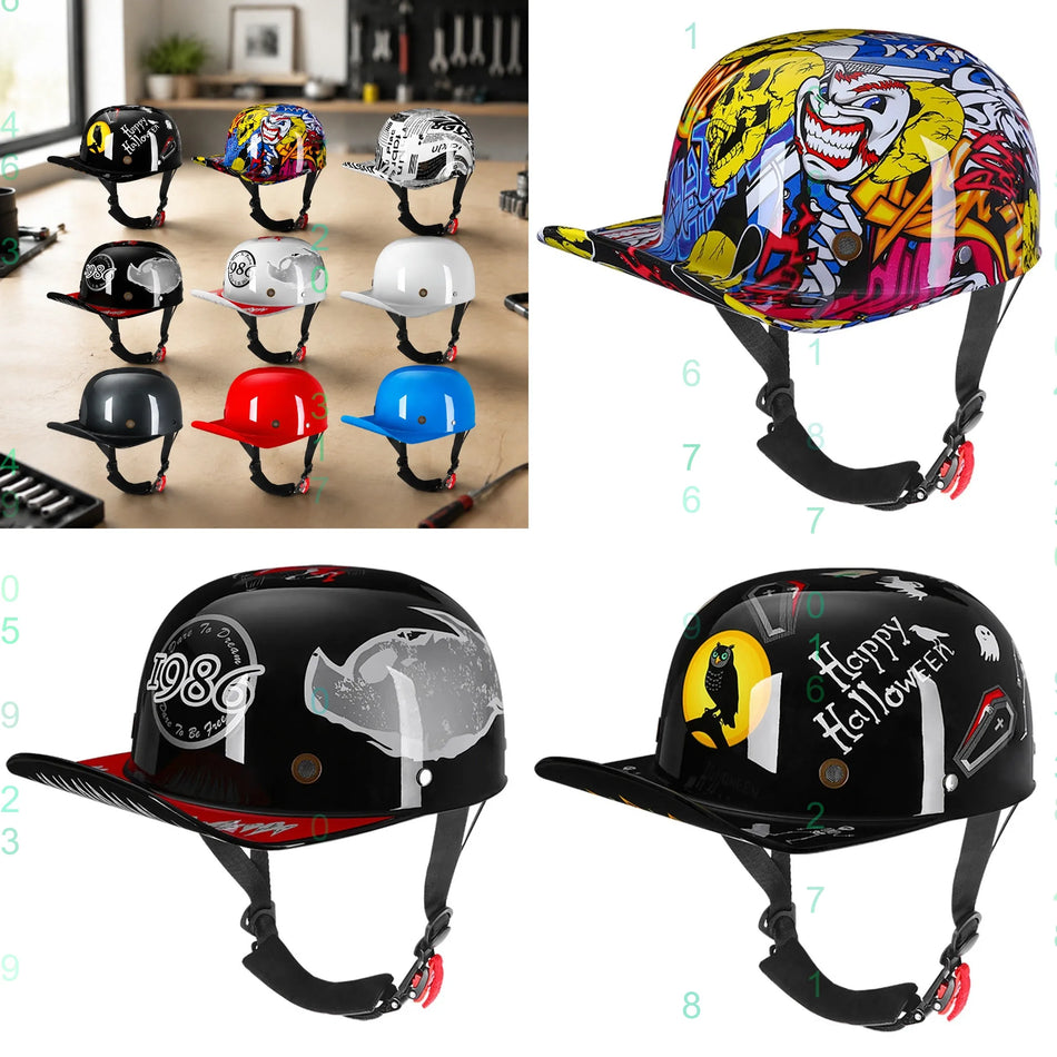 Vintage Motorcycle Helmet Baseball Cap Style - Half Face Scooter Helmet for Unisex Adults & Kids, Four Seasons Safe Riding Hat