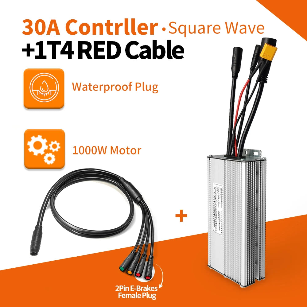 KunTeng Electric Bike Controller 36V 48V XT60 Waterproof Brushless 250W 350W 500W 1000W with 1T4 Cable 2Pin E-Brakes