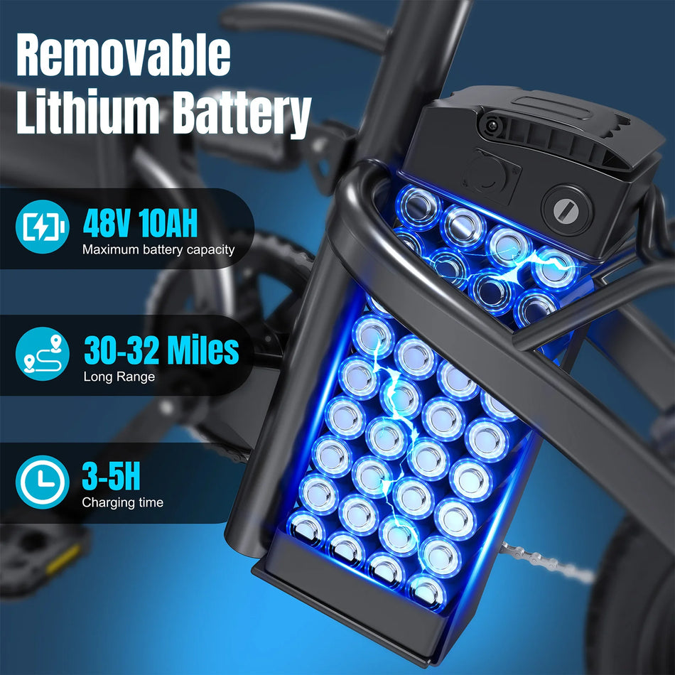 560W Adult Electric Bike, 24MPH Folding E-Bike, 48V Battery