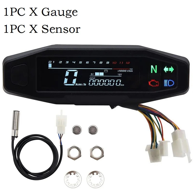 Universal Digital Motorcycle Speedometer Oil Gauge Tachometer Meters Instrument Cluster Turn Signal Light Indicator Dark Grey
