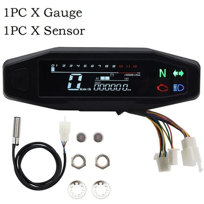 Universal Digital Motorcycle Speedometer Oil Gauge Tachometer Meters Instrument Cluster Turn Signal Light Indicator Dark Grey