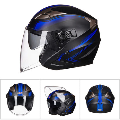 Motorcycle Helmet Open Face Double Lens Four Seasons Men Women Street Fashion Helmet G708-Matte BK Blue China