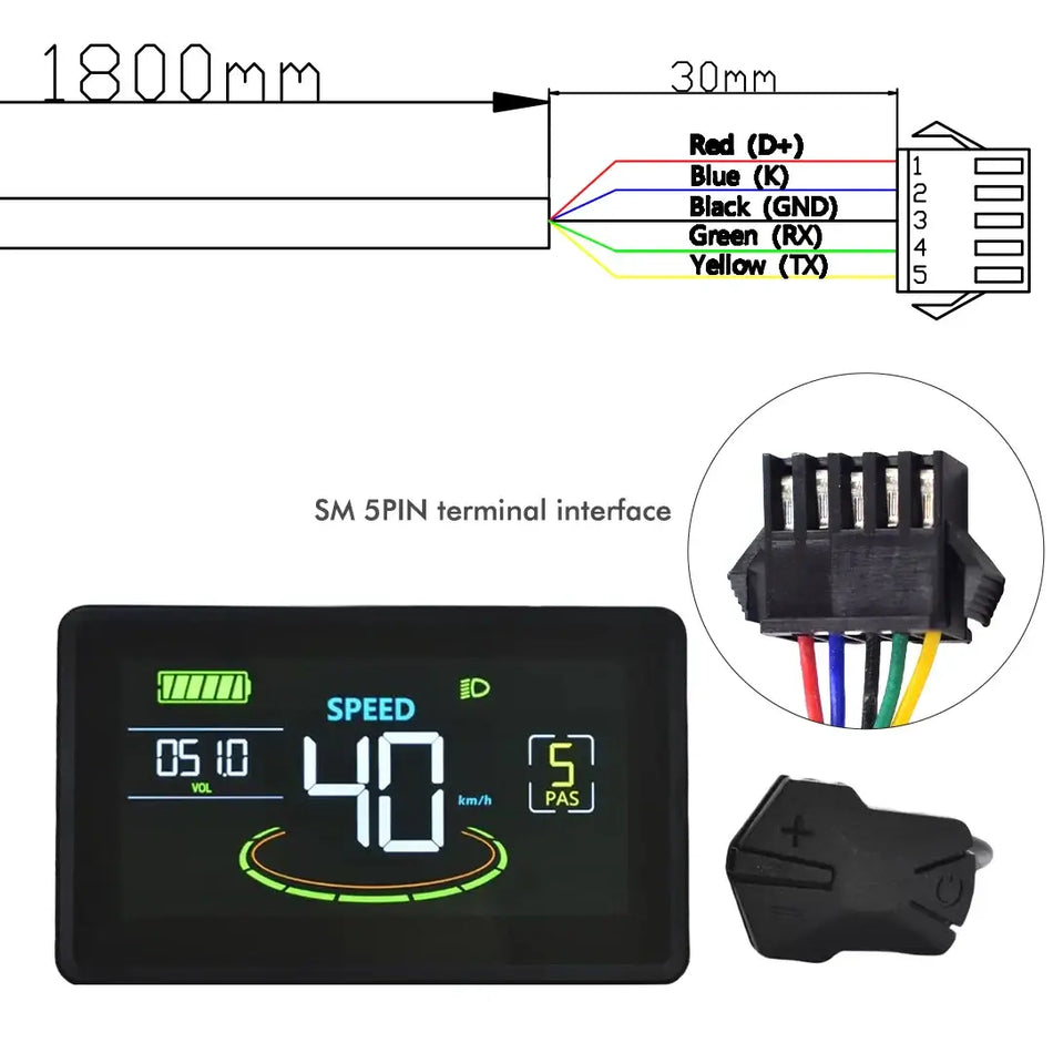 Universal H6C Colorful LCD E-Bike Display - 24V-60V Smart Speedometer with UART2 Protocol for Electric Mountain Bikes