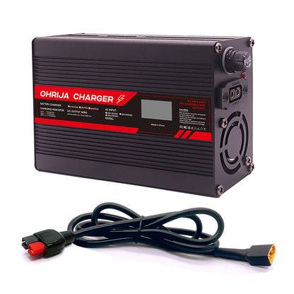OHRIJA 67.2V 4A Lithium Battery Fast Charger with OLED Display & Interchangeable Connector Fast stabilization with cooling fan