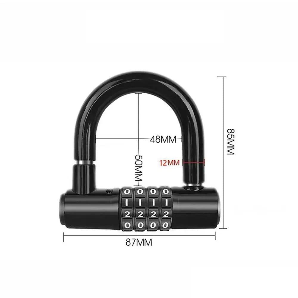 Useful 4 Digit Code Bicycle Security Lock U Shape Anti Theft Bicycle Lock Password Lock Bicycle Lock for Outdoor Riding Suppies black