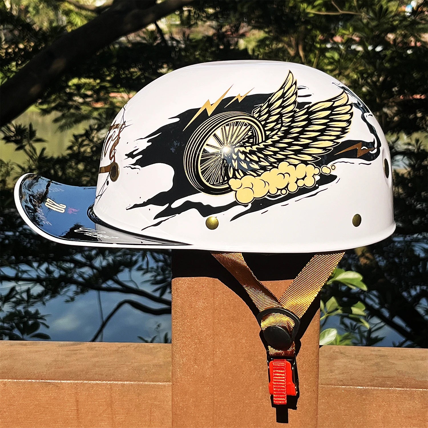 Motorcycle Helmet MTB Bike Unisex Cycling Safety Protector Half Face Type Retro Vintage Fashion White-Flywheel China