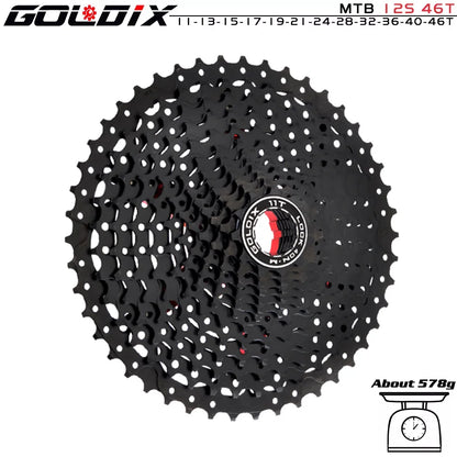 GOLDIX Black MTB Cassette 8/9/10/11/12 Speed 40/42/46/50T K7 Bicycle Freewheel Sprocket