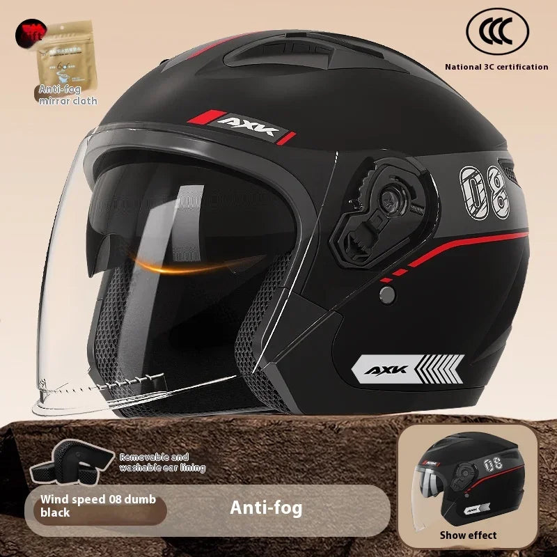 Electric Motorcycle Helmet Men'S Warm Winter Half Helmet Electric Scooter Man Women Four Season Dumb Black China