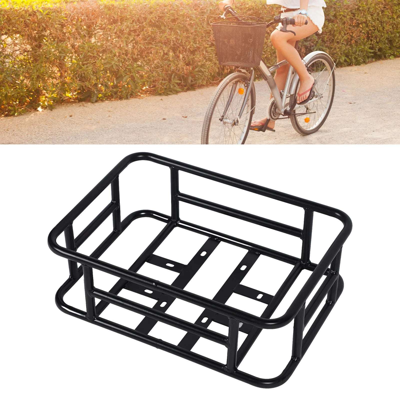 Rear Basket Rear Bike Basket Rear Bike Basket Iron Waterproof Large Capacity Rustproof Back Storage Basket Black