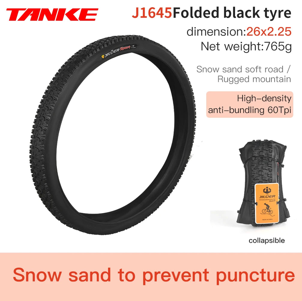 TANKE MTB Bicycle JILUER Foldable Gravel Tire Black/Yellow 60TPI Road BICYCLE Tire 26×2.25/27.5×2.1/2.2/29×2.2/700×25C/20×1.35 J1645 26x2.25 lack Foldable China