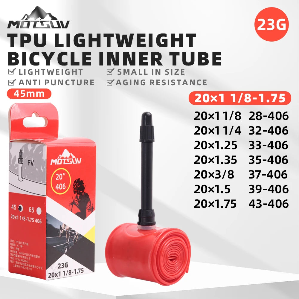 Ultralight Road Bicycle TPU Inner Tube 20 inches 406 20x1 1/8-1.75 French Valve Core Puncture Protection 45/65mm BMX Bike Tire 45mm CHINA