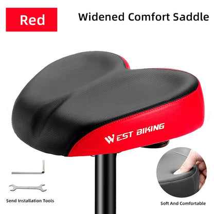 WEST BIKING Comfortable Bike Saddle High Elastic Sponge Double Shock Absorption Bike Cushion Widen Waterproof MTB Road Bike Seat