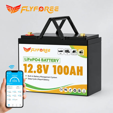 FLLYROWER 12V 100Ah LiFePO4 Lithium Battery Front Hero View