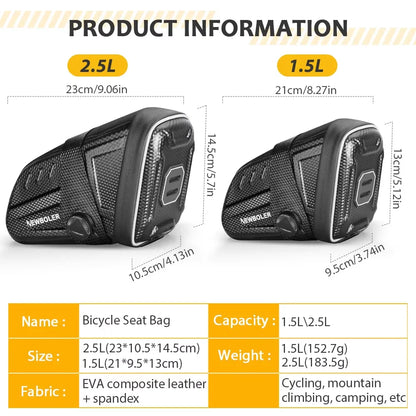 NEWBOLER Waterproof Bicycle Saddle Bag MTB Road Bike Saddlebags Reflective Striped Bicycle Tool Bag MTB Bike Bag Accessories