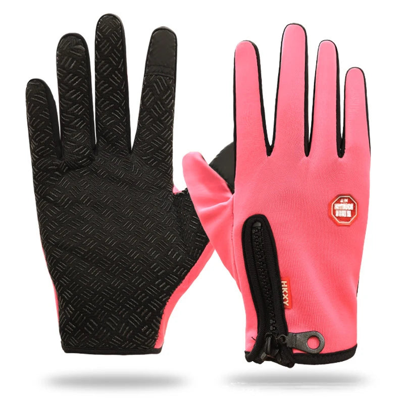 Men Women Cycling Winter Warm Sport Gloves Touchscreen Outdoor Fishing Splash-proof Skiing Snowboard Nonslip Zipper Gloves