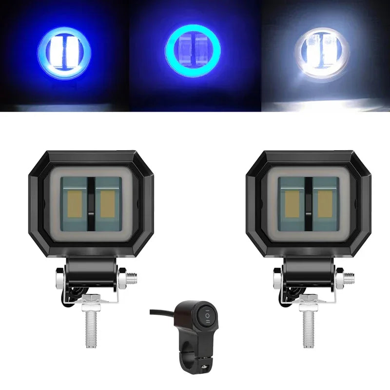 3INCH 20W Motorcycle LED Angel EyeWork Light Bar spot Lamp Offroad carBoat Truck SUv Pickup 12V 24V DrivingFog Lamp Headlight square blue 2pcs