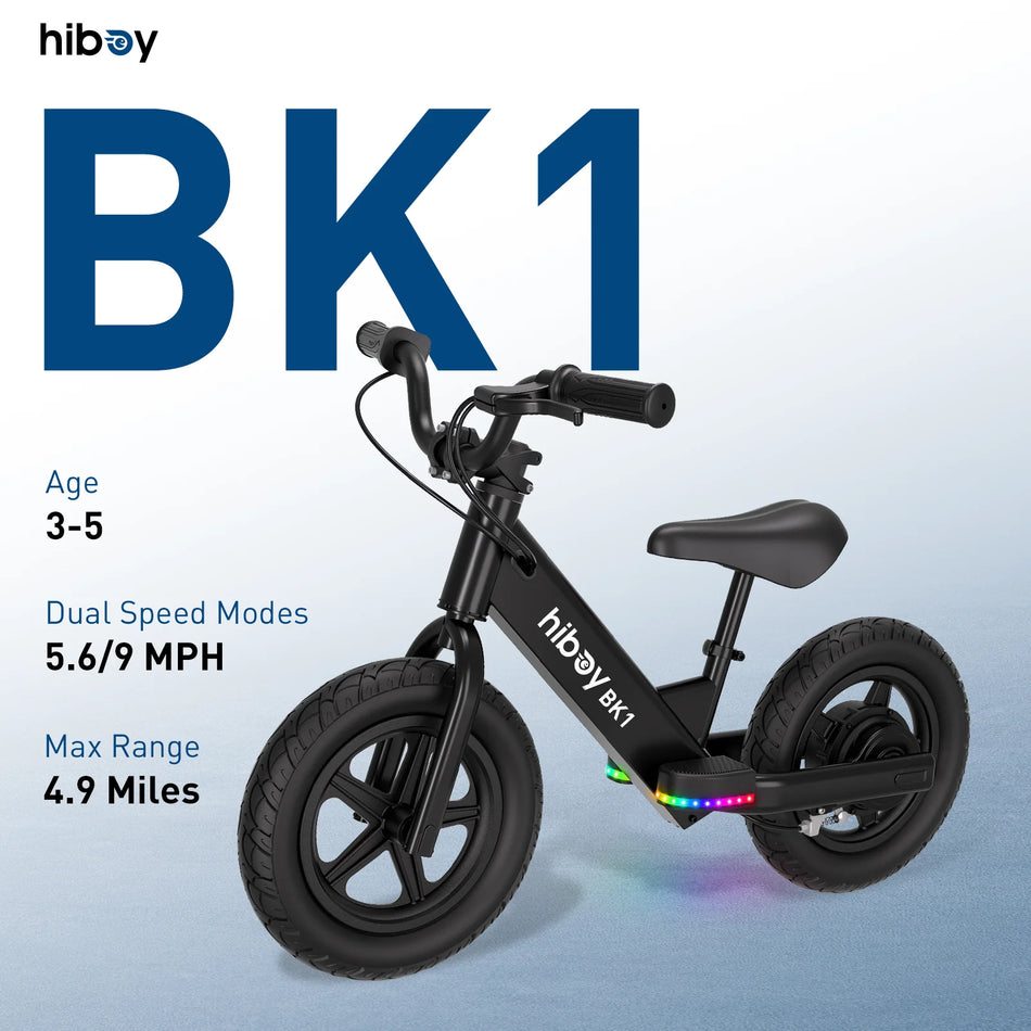 Hiboy BK1 Kids Electric Balance Bike – 12" Tires, Dual Speed (5.6/9 MPH), Adjustable Seat, 4.9-Mile Range