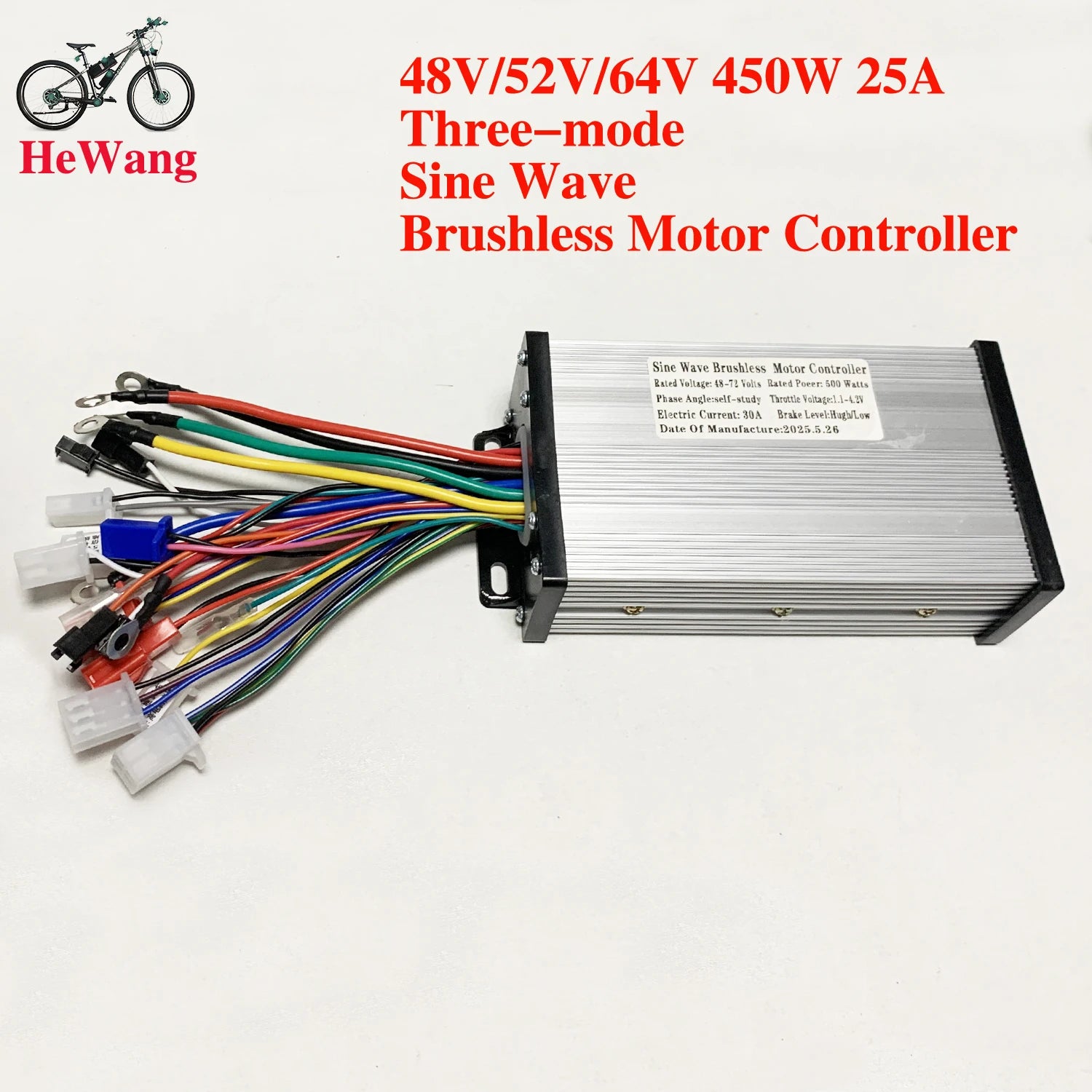 350W/450W/500W/800W three-mode sine wave controller 48V/52V/64V e-bike brushless motor controller 18A/25A/33A/30A for e-scooters
