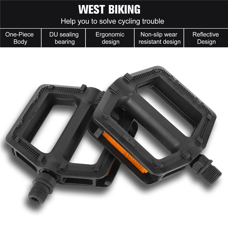 WEST BIKING Bicycle Pedals MTB Road Bike Pedal Foot Plat Anti-slip 9''16 Standard Pedals Classic Pedal Cycling Accessories