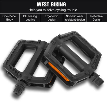 WEST BIKING Bicycle Pedals MTB Road Bike Pedal Foot Plat Anti-slip 9''16 Standard Pedals Classic Pedal Cycling Accessories