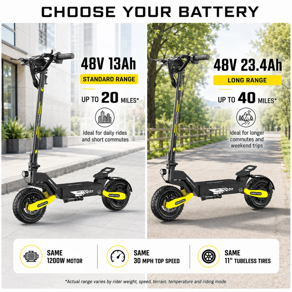 EOEOTWO 1200W Off-Road Electric Scooter – 30MPH Fast Speed, 48V Long Range, 11" Tubeless Tires