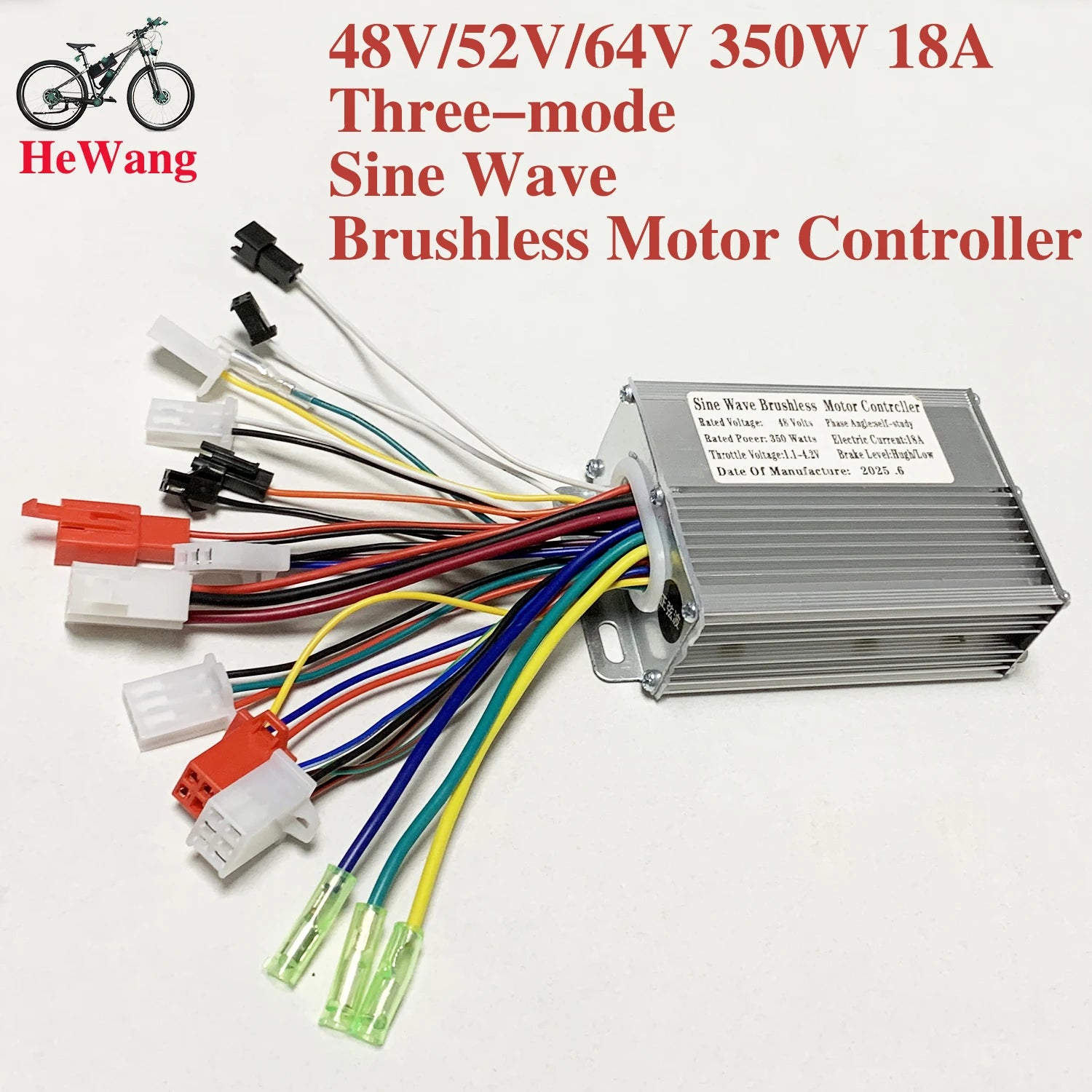 350W/450W/500W/800W three-mode sine wave controller 48V/52V/64V e-bike brushless motor controller 18A/25A/33A/30A for e-scooters