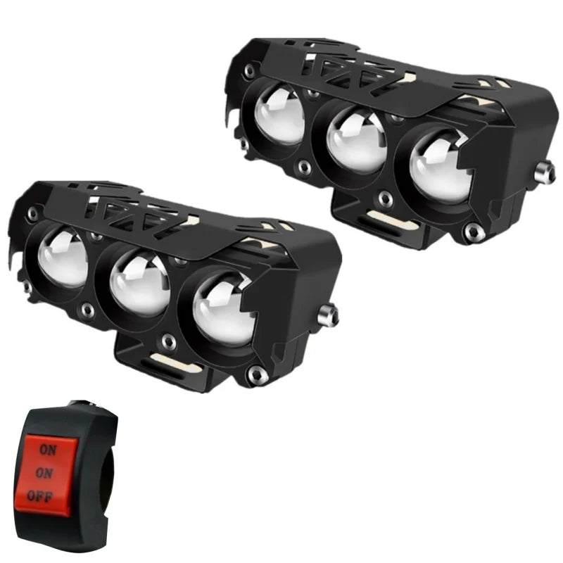 3 Lens Super bright light motorcycle Headlights led Lens spotlight Moto Fog lamp motorcycle High low beams Work light Scooters 2PCS