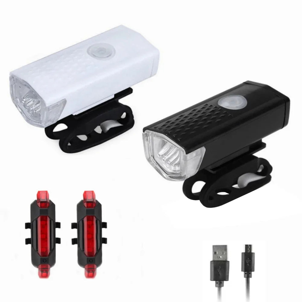 Bike Headlight Taillight Bell Set Bicycle Front Rear Lamp Waterproof Riding Cycling Light USB Charging LED Flashlight Accessorie