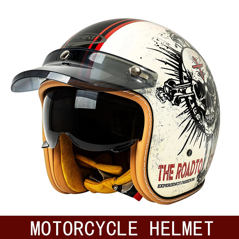 Lifestyle image of a rider wearing a classic retro three quarter motorcycle helmet