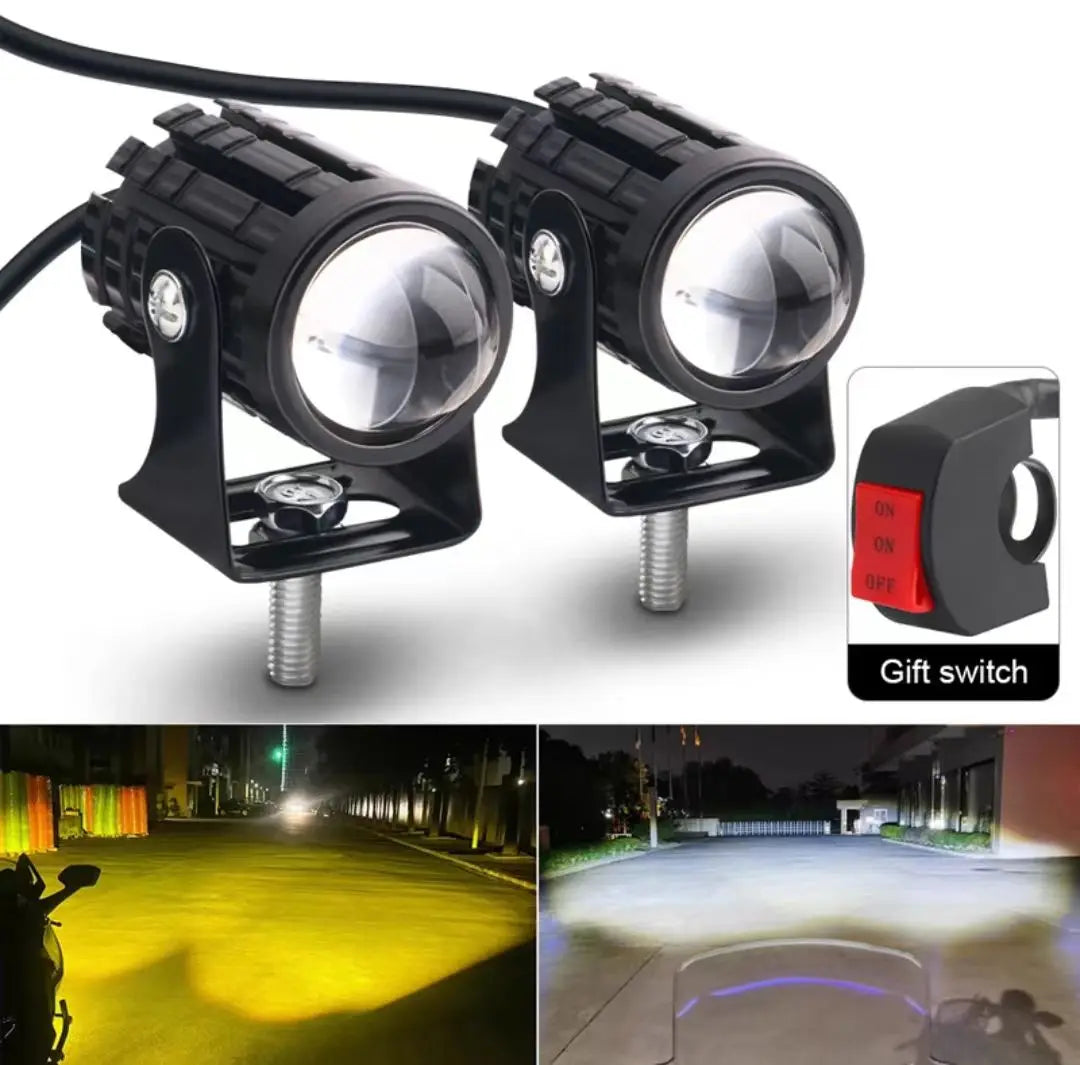 1pc Motorcycle Mini Driving Light Dual Colo for Headlight Auxiliary Spotlight Lamp R ATV Scooter Moto Fog Light Accessories 12V