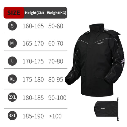 WOSAWE Motorcycle Raincoat 100% Waterproof Reflective Moto Rain Jacket Motocross Rain Coat for Men Women Cycling Motocross Gear