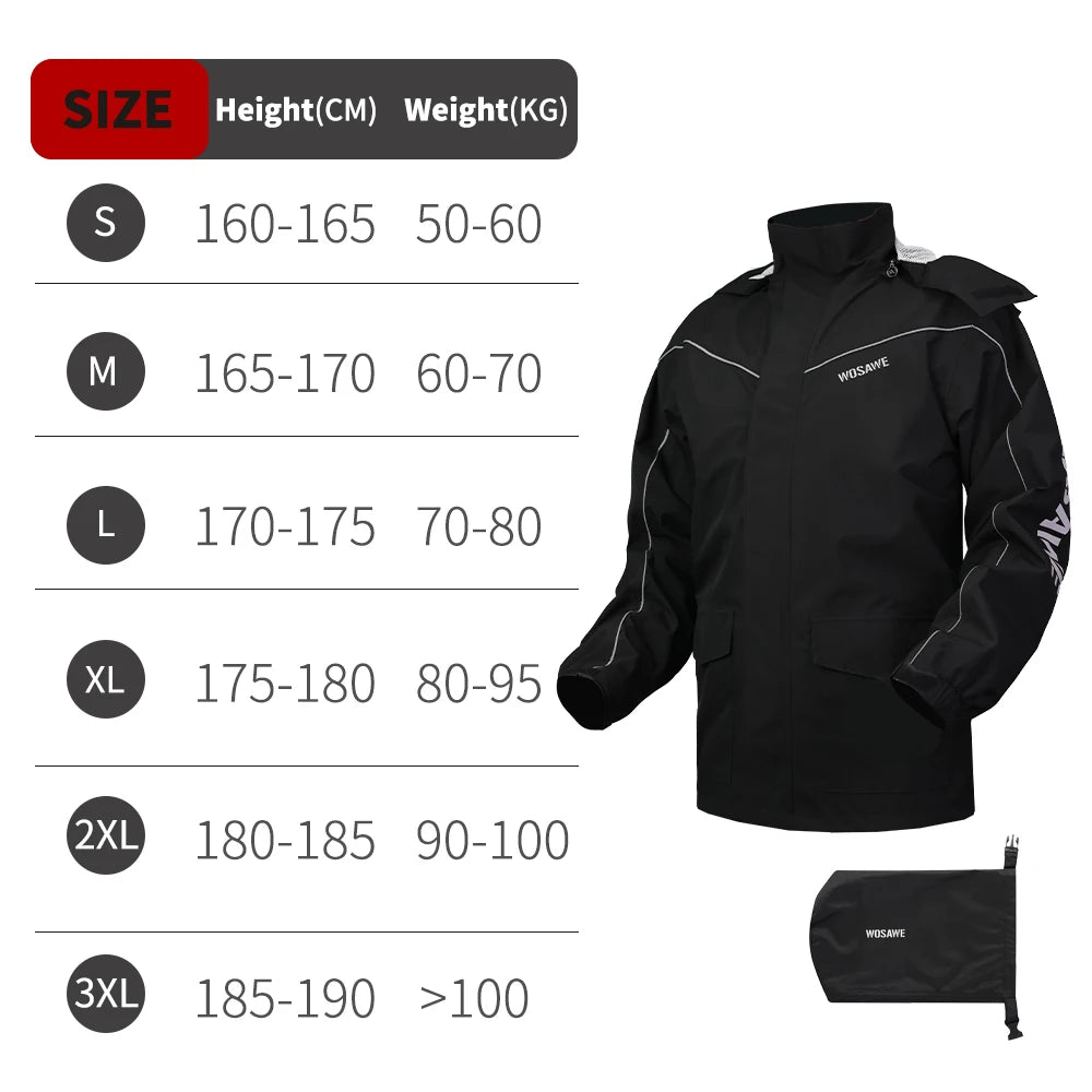WOSAWE Motorcycle Raincoat 100% Waterproof Reflective Moto Rain Jacket Motocross Rain Coat for Men Women Cycling Motocross Gear
