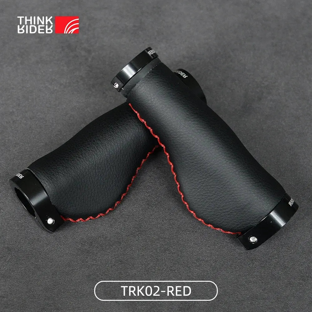 ThinkRIder Fiber Leather Bicycle Handlebar Grips City Bike Scooter MTB Cover Handle Bar End Non-slip Aluminum Lock TRK02 Red