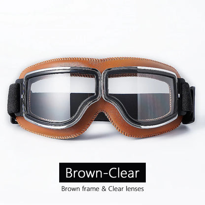 Universal Motorcycle Vintage Goggles Leather Motorbike Scooter Biker Moto Glasses Goggles for Steampunk Helmet Goggles Dustproof