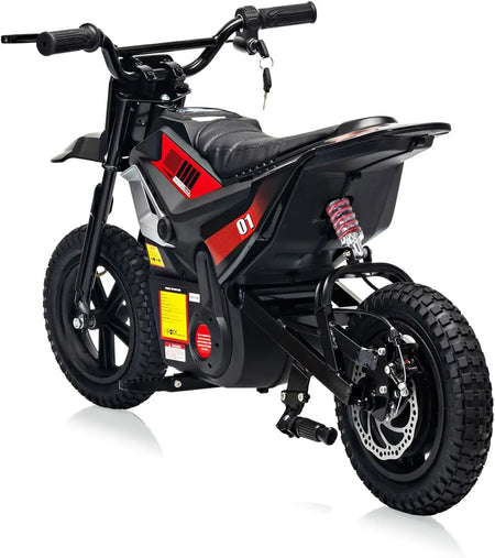 child riding 350w electric motorcycle with helmet outdoors