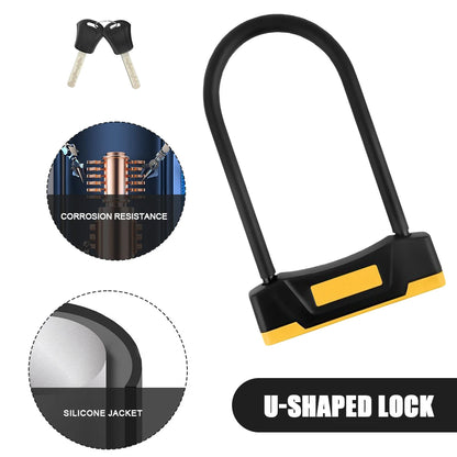 U-shaped Bike Lock With 2 Key Anti-theft Lock Zinc Alloy Convenient Motorcycle Scooter Cycing U Lock Bicycle Accessories