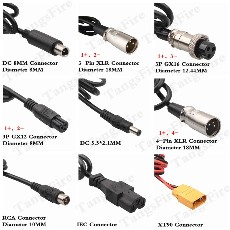 54.6V 2A Lithium Battery Charger For 13Series 48V Li-ion Battery Pack Charger DC/XLR/GX16/GX12/RCA/IEC High Quality Connector