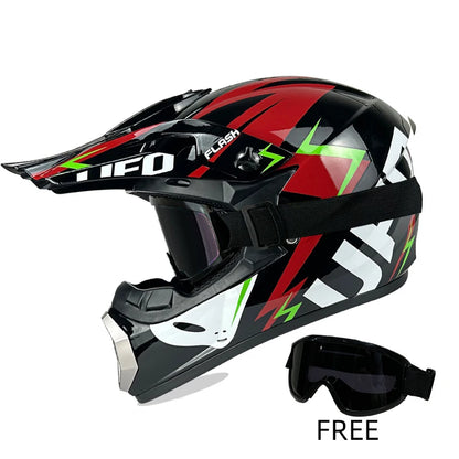 Off-Road Helmet DOT Certified - Motorcycle Motocross Helmet with Goggles, Removable Liner Black green UFO China